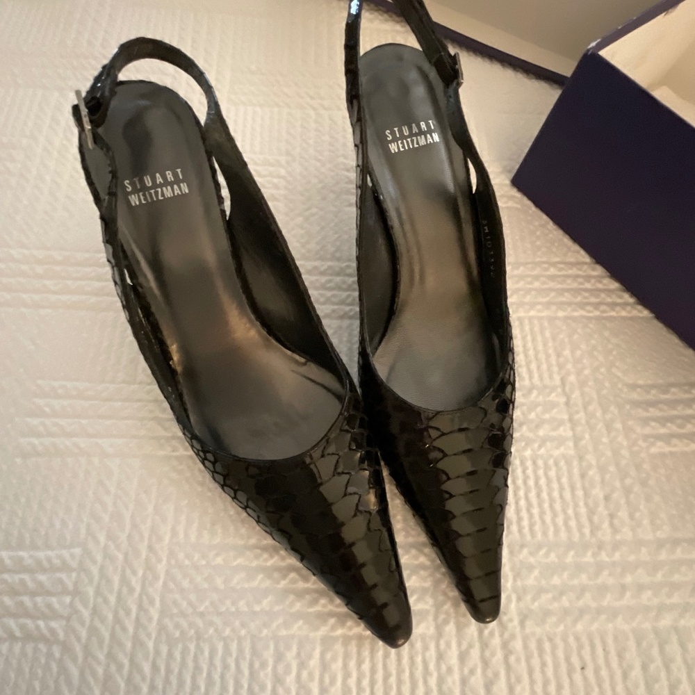Stewart Weitzman black lizard sling back